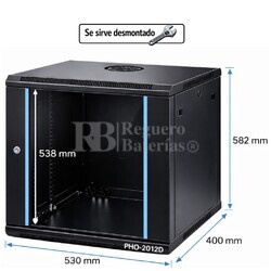 Armario Rack 12U 530x400 mm desmontado | Mural Phasak ECO PHO 2012-D